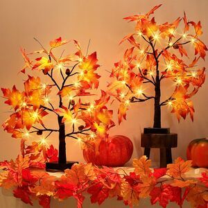 2147 Lighted Maple Tree Fall Decor, Fall Tree with Lights Thanksgiving